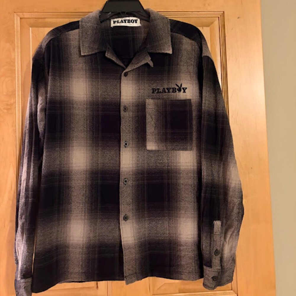 Playboy Black & Brown Plaid Shirt Size M